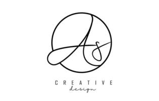 Handwriting letters AS A S logo design with simple circle vector illustration.