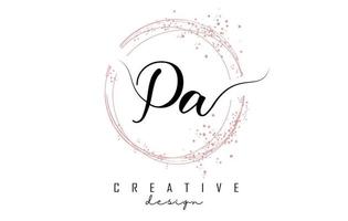 Handwritten PA P A letter logo with sparkling circles with pink glitter. vector