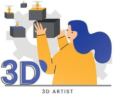 Ilustración de vector plano del concepto de artista 3d