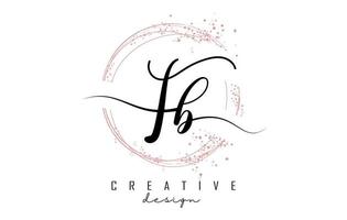 Handwritten FB F B letter logo with sparkling circles with pink glitter. vector