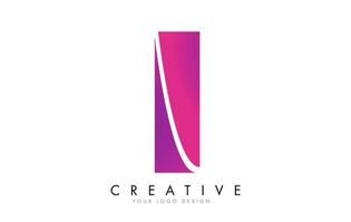 I Letter Logo Design with Ribbon Effect and Bright Pink Gradient. vector