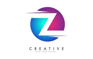 Diseño de logotipo de letra z colorido con cortes creativos y fondo redondeado azul y rosa degradado. vector