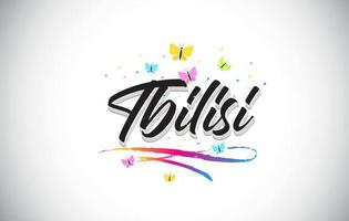 Tbilisi Handwritten Vector Word Text with Butterflies and Colorful Swoosh.