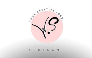 Handwritten Letters WS w s Logo with rounded lettering and pink circle background design. vector