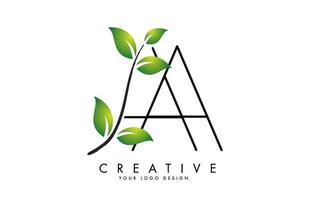 Leaf Letters AA A Logo Design with Green Leaves on a Branch. Letters AA with nature concept. vector