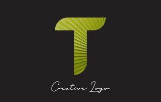 T Letter Logo with Palm Tree Leaf Pattern Design. vector