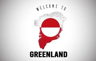 Greenland Welcome to Text and Country flag inside Country border Map Vector Design.