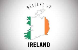 Irlanda bienvenido al texto y la bandera del país dentro del diseño del vector del mapa de la frontera del país.