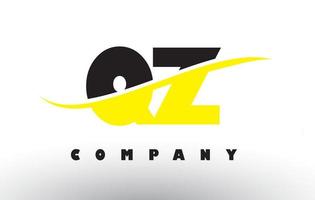 QZ Q Z Black and Yellow Letter Logo with Swoosh. vector