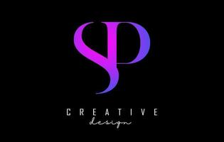 Colorful pink and blue SP s p letters design logo logotype concept with serif font and elegant style vector illustration.