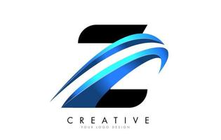 Z Letter logo with blue gradient swash design. vector