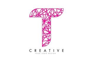 Sketched stylized Letter T with different Pink Lines Pattern Design. vector