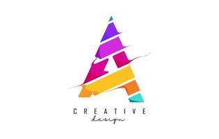 A letter logo with creative cuts and bright colors design. vector