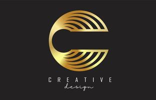 Golden Lines C Letter Logo with Monogram and simple design. vector