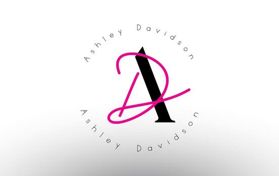 Logotipo de vector de monograma minimalista de firma de anuncio de carta. icono de anuncio simple con patrón de nombre circular.