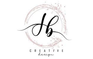 Handwritten JB J B letter logo with sparkling circles with pink glitter. vector