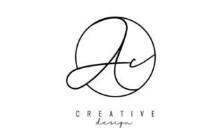 Handwriting letters AC A C logo design with simple circle vector illustration.