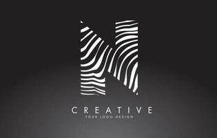 N Letter Logo Design with Fingerprint, black and white wood or Zebra texture on a Black Background. vector