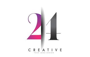 24 2 4 Grey and Pink Number Logo with Creative Shadow Cut Vector. vector