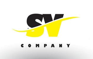 SV S V Black and Yellow Letter Logo with Swoosh. vector