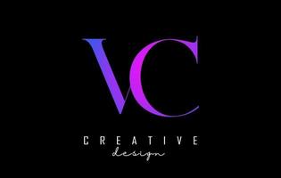 Colorful pink and blue VC v c letters design logo logotype concept with serif font and elegant style vector illustration.