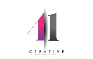 41 4 1 logotipo de número gris y rosa con vector de corte de sombra creativa.
