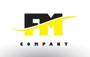 Logo de letra fm fm en negro y amarillo con swoosh. vector