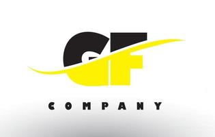 gf gf logo de letra negra y amarilla con swoosh. vector