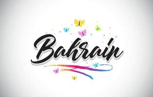 Bahrain Handwritten Vector Word Text with Butterflies and Colorful Swoosh.