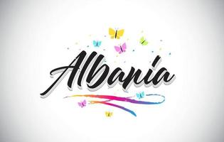 Albania Handwritten Vector Word Text with Butterflies and Colorful Swoosh.