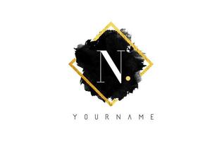 N Letter Logo Design with Black Stroke and Golden Frame. vector