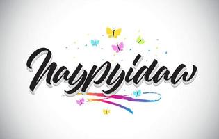 Naypyidaw Handwritten Vector Word Text with Butterflies and Colorful Swoosh.