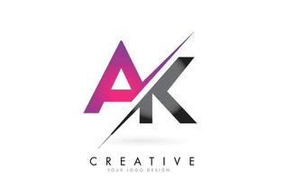 AK A K Letter Logo with Colorblock Design and Creative Cut. vector