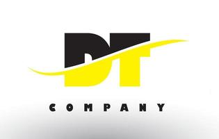 Logo de letra dt dt negro y amarillo con swoosh. vector