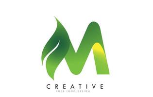 Letter M with eco leaf concept design. vector