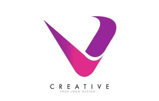 V Letter Logo Design with Ribbon Effect and Bright Pink Gradient