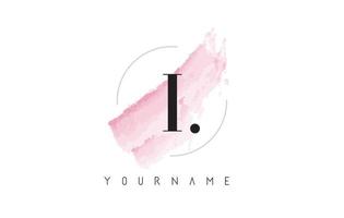 I Letter Logo with Pastel Watercolor Aquarella Brush. vector