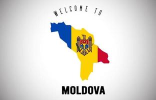 Moldova Welcome to Text and Country flag inside Country border Map Vector Design.