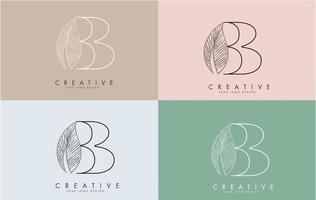 Esquema icono del logotipo de la letra b con diseño de concepto de hoja cableada sobre fondos coloridos. vector