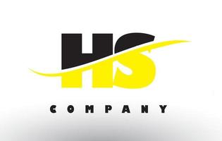 Logotipo de letra hs hs en negro y amarillo con swoosh. vector