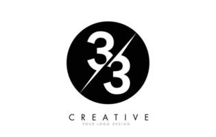 33 3 3 Number Logo Design with a Creative Cut and Black Circle Background. vector