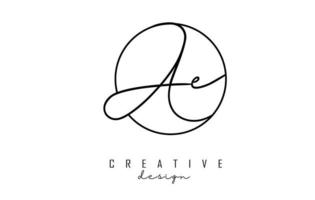 Handwriting letters AE A E logo design with simple circle vector illustration.