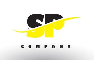 SP S P Black and Yellow Letter Logo with Swoosh. vector