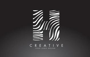 H Letter Logo Design with Fingerprint, black and white wood or Zebra texture on a Black Background. vector