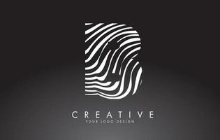 B Letter Logo Design with Fingerprint, black and white wood or Zebra texture on a Black Background. vector