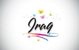 Iraq Handwritten Vector Word Text with Butterflies and Colorful Swoosh.