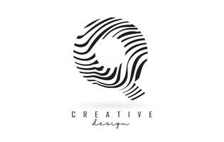 Black and White Zebra Q Letter Logo Design. vector