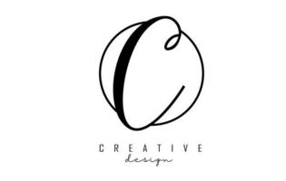 Handwriting letters C logo design with simple circle vector illustration.