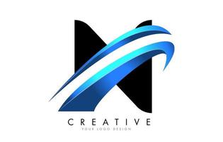 N Letter logo with blue gradient swash design. vector