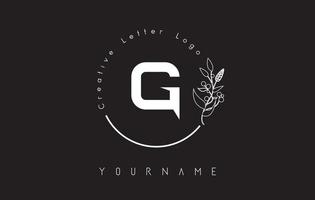 Creative initial letter G logo with lettering circle hand drawn flower element and leaf. vector